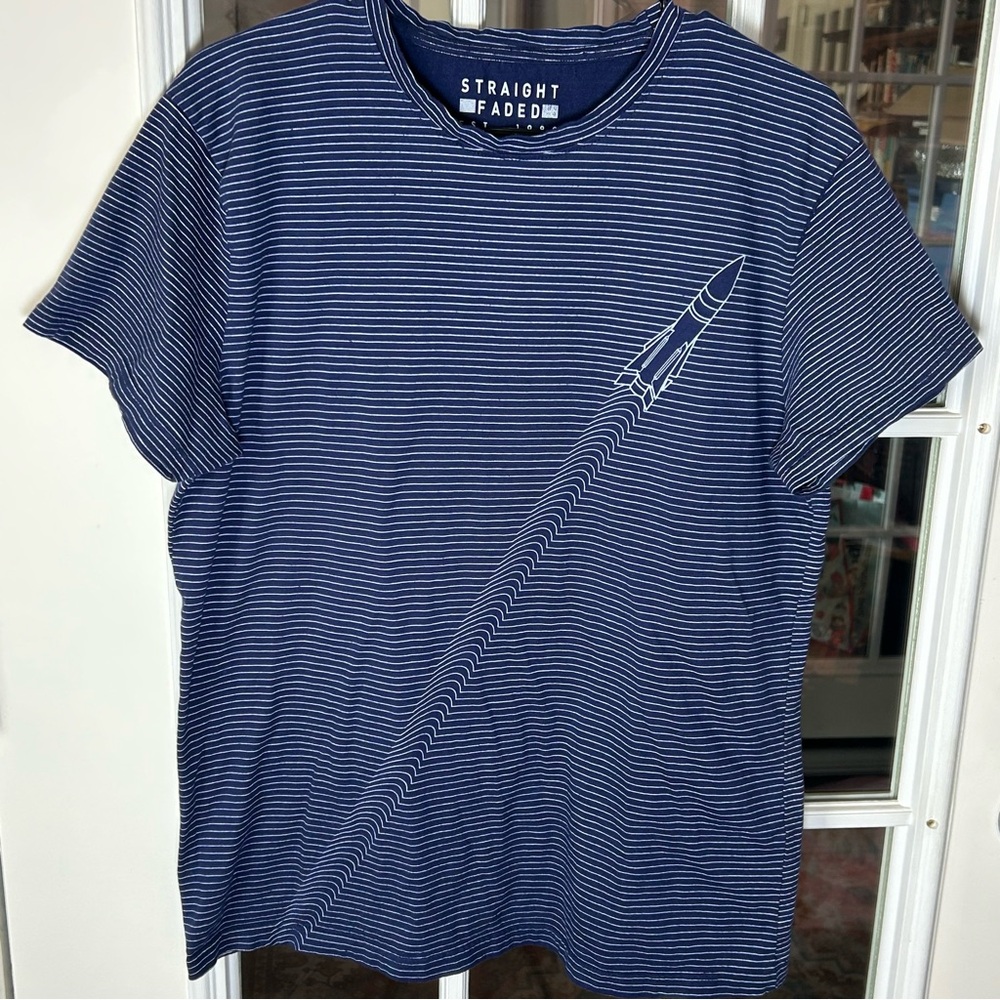 Navy Striped Men's Tee With Rocket‎ Size Large